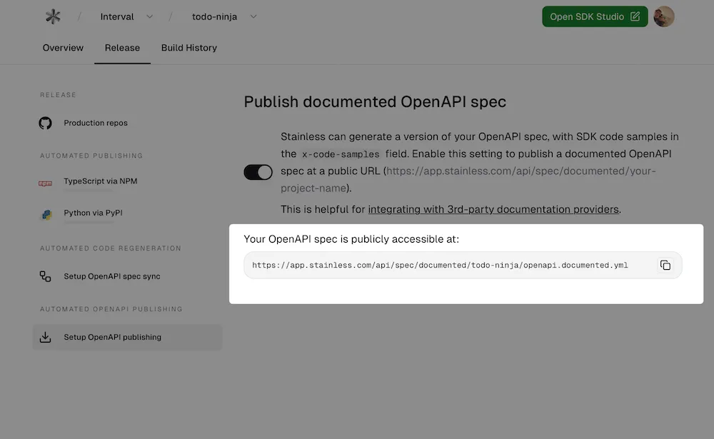 Publishing your documented OpenAPI spec