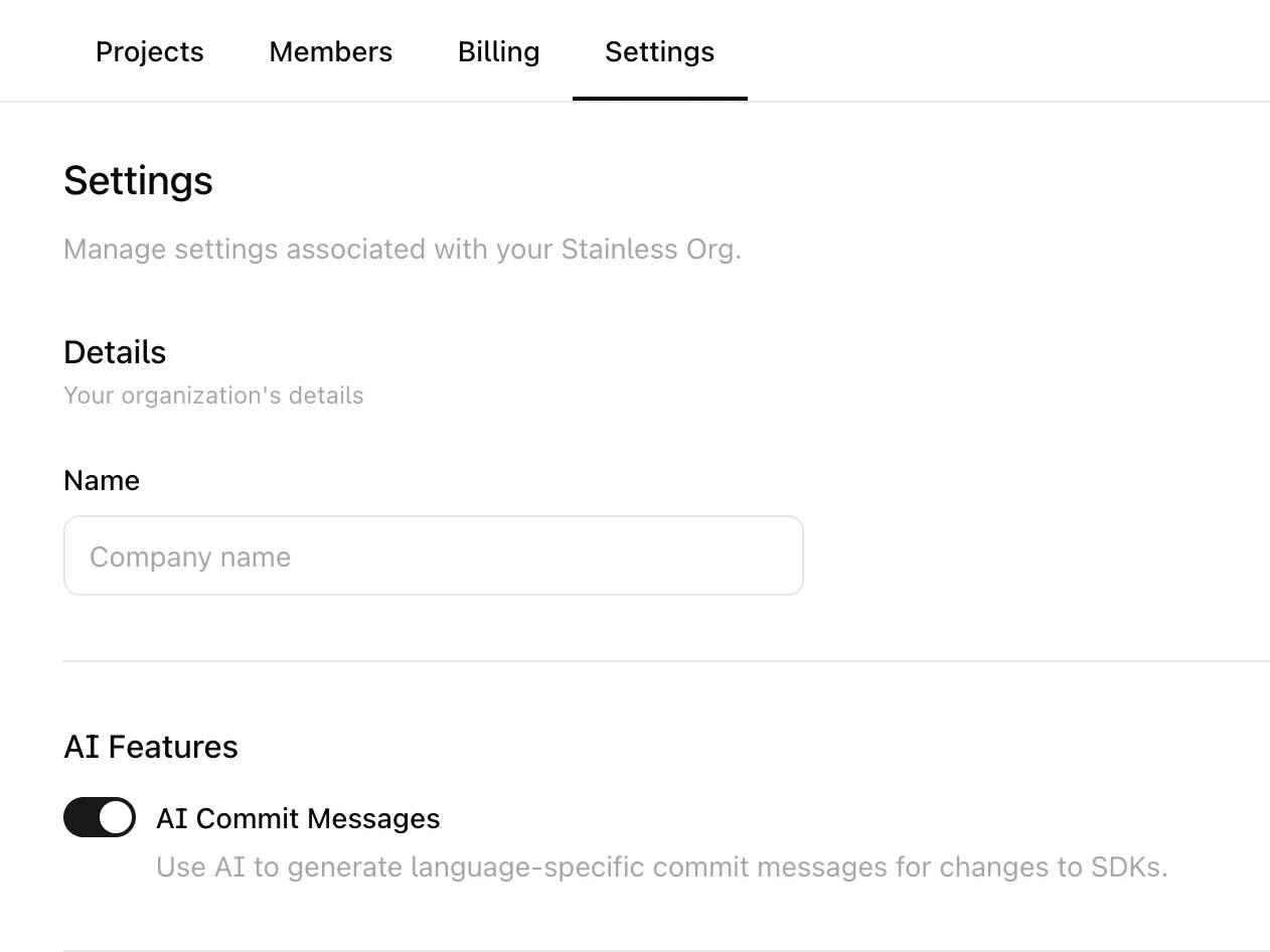 AI Features toggle in organization settings