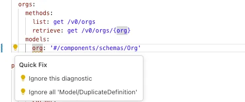 Quick fix demo showing one-click code actions to resolve diagnostics