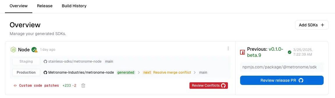Node SDK with custom code conflict