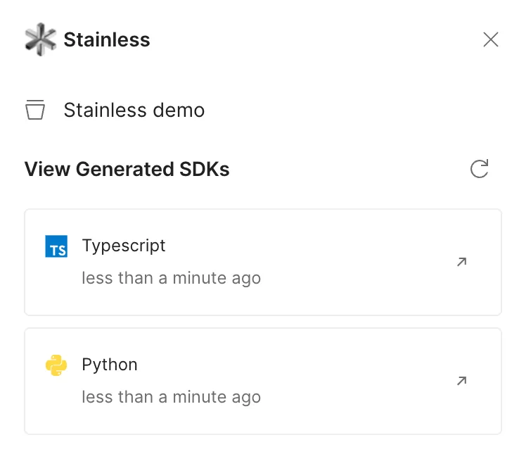 Sidebar showing generated SDKs
