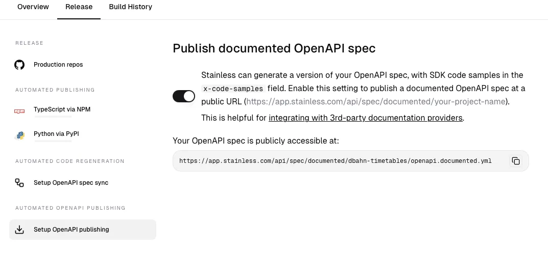 Publish documented OpenAPI spec file