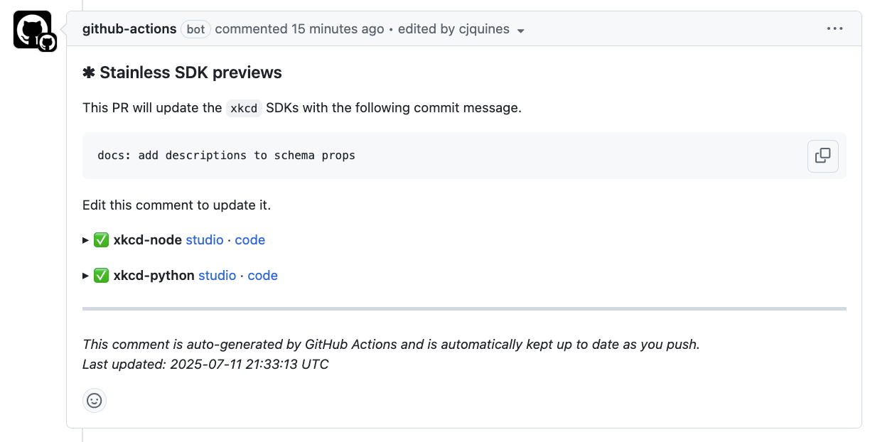SDK preview comment