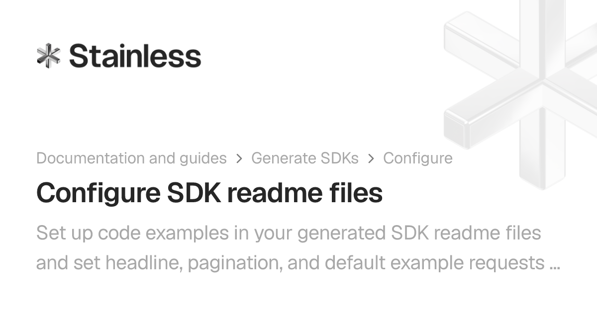 Configure SDK readme files | Stainless